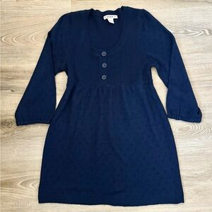 Vintage Forever 21 Navy Dark Blue Pointelle Babydoll Sweater Top 3/4 Sleeve Y2K